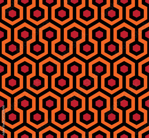 Vintage geometric pattern. Abstract background of hexagon shapes. 70s style. The Overlook hotel carpet from The Shining. Seamless vector illustration