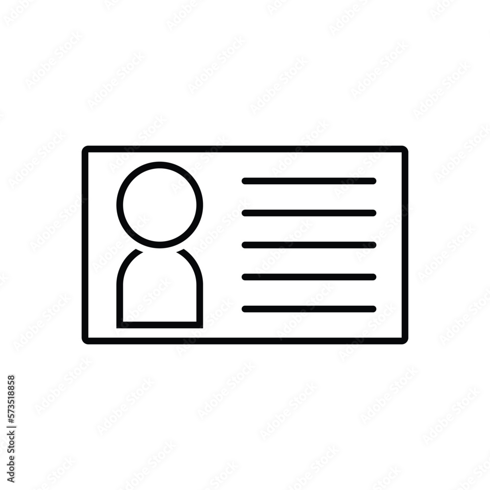 Identification card icon, card vector, user illustration Identification card icon, card vector, user illustration