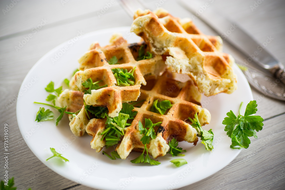 fried Belgian vegetable waffles with spices and herbs