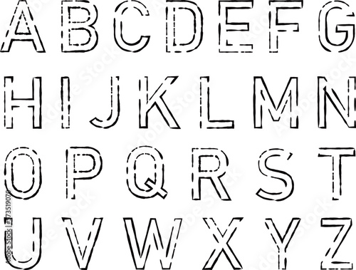 モノクロで手描きのアルファベットセット