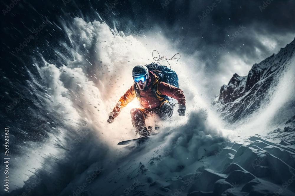 Extreme sport snowboarder in the winter. Designed using generative ai. Extreme sport snowboarder in the winter. Designed using generative ai.