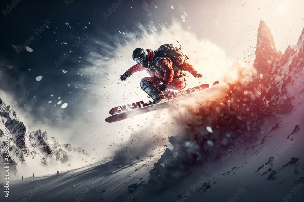 Extreme sport snowboarder in the winter. Designed using generative ai.