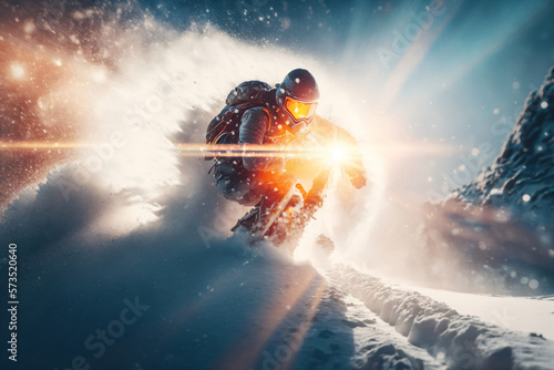 Extreme sport snowboarder in the winter. Designed using generative ai.