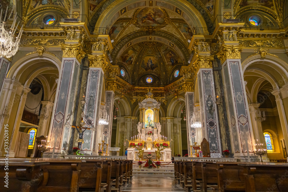 GENOA, ITALY, JANUARY 4, 2023 - The inner of the Sanctuary of Our Lady of the Guard (Madonna della Guardia) in Genoa, Italy.