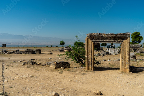 Northern Necropolis of Hierapolis near Pamukkale, Denizli. Old grave monuments, tumulus graves. Copy space for text. 