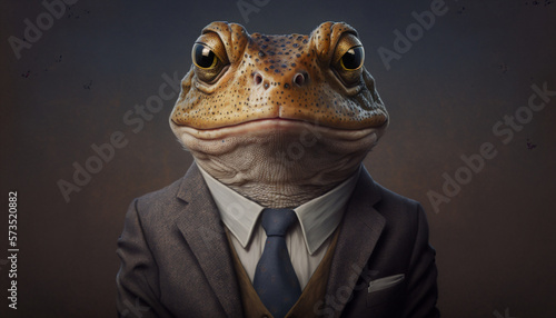 Portrait of frog dressed in a business suit on isolated background. Generative AI