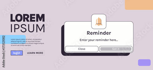 Reminder, notification page with floating elements and business planning, events, timetable concept horizontal flat vector illustration.