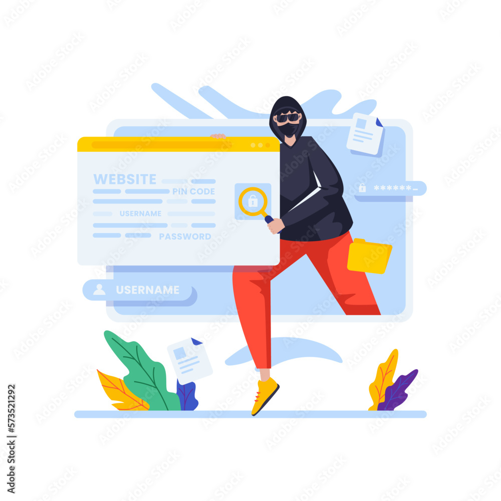 Cybercrime website phishing data theft vector illustration