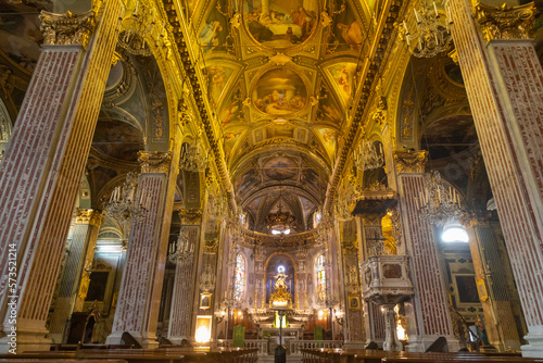 CAMOGLI, ITALY, JANUARY 18, 2023 - Innner of the Basilica of Santa Maria Assunta in Camogli, Genoa province, Italy.