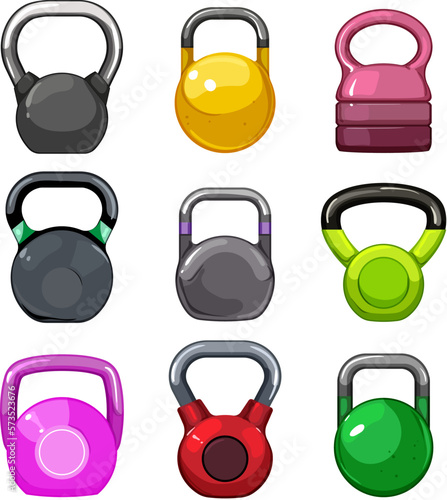 fitness kettlebell set cartoon vector illustration