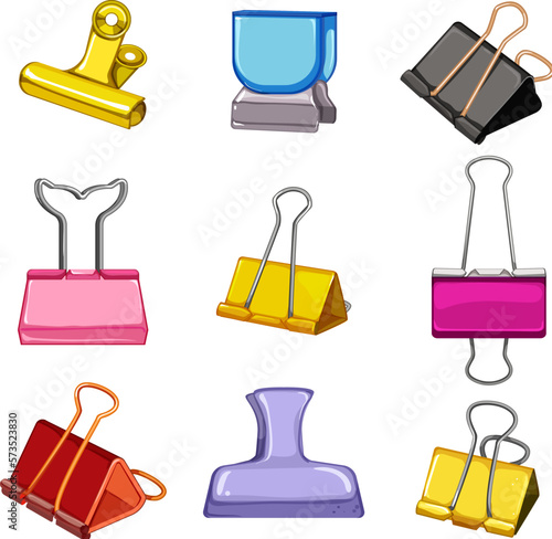 binder clip set cartoon vector illustration