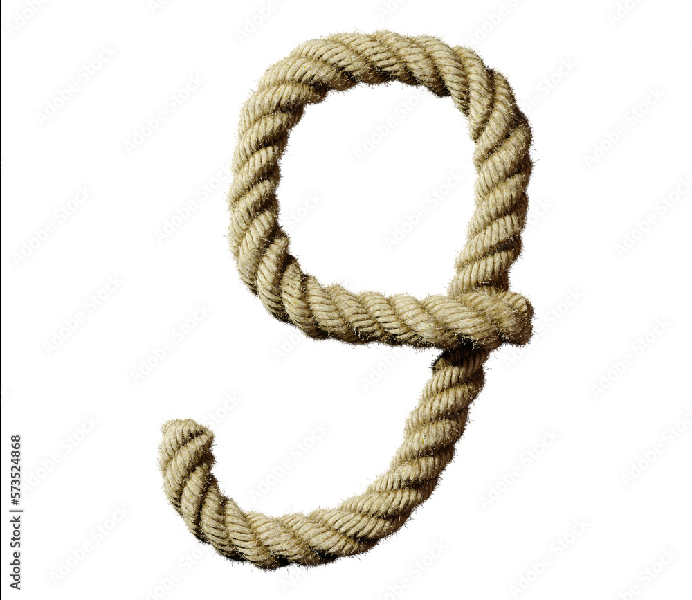 Obraz premium old natural fiber rope bent in the form of number 9