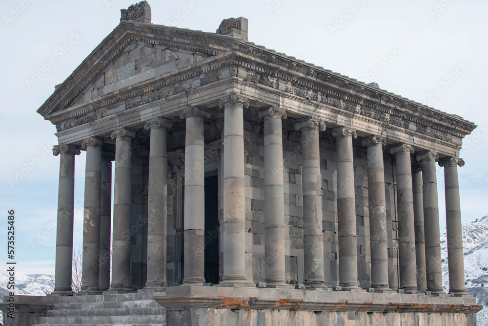 Old temple. The pagan temple of Garni in Armenia. Sights of Armenia