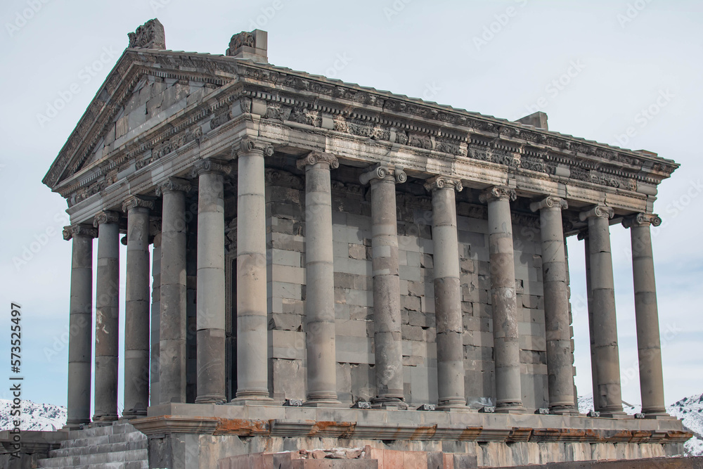 Old temple. The pagan temple of Garni in Armenia. Sights of Armenia
