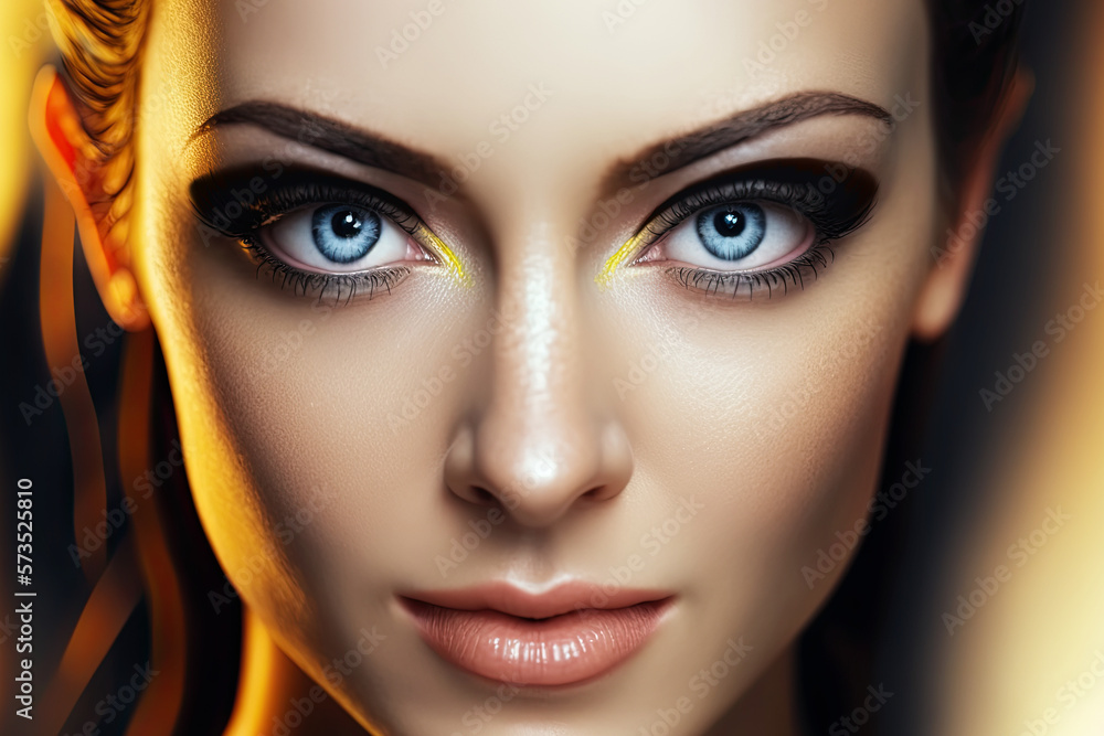 Closeup Portrait of a Young Woman Beautiful Makeup Cateyeliner - Post-processed Generative AI Closeup Portrait of a Young Woman Beautiful Makeup Cateyeliner - Post-processed Generative AI