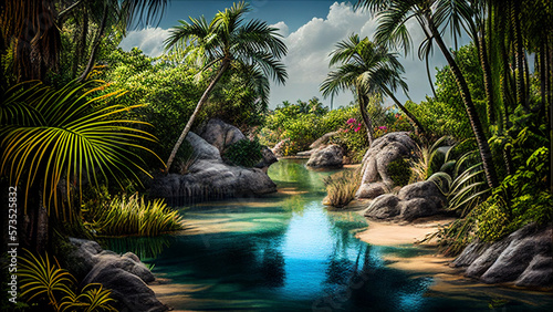 paradise landscape in tropical jungle