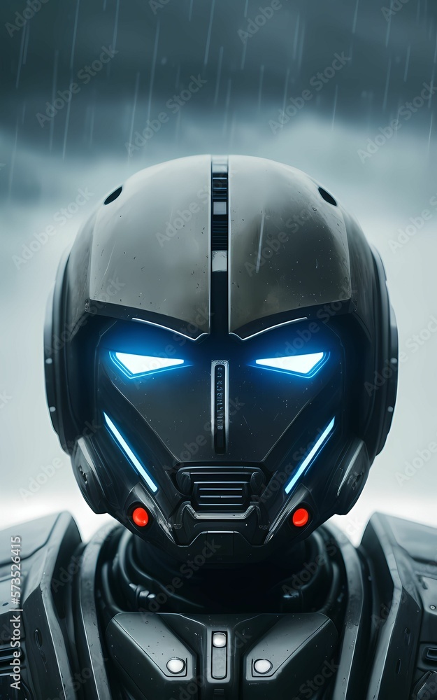 Fototapeta premium alien robot android cyborg machine futuristic in the cyberpunk city, digital art