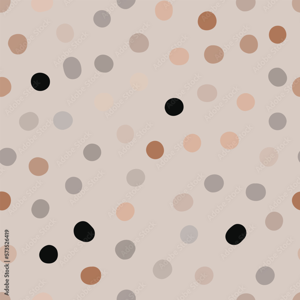 Seamless neutral polka dots pattern. Brown hand-drawn circles on beige background. Abstract points ornament. Vector boho dotted illustration for wallpaper, fabric, print, wrapping paper, textile Seamless neutral polka dots pattern. Brown hand-drawn circles on beige background. Abstract points ornament. Vector boho dotted illustration for wallpaper, fabric, print, wrapping paper, textile