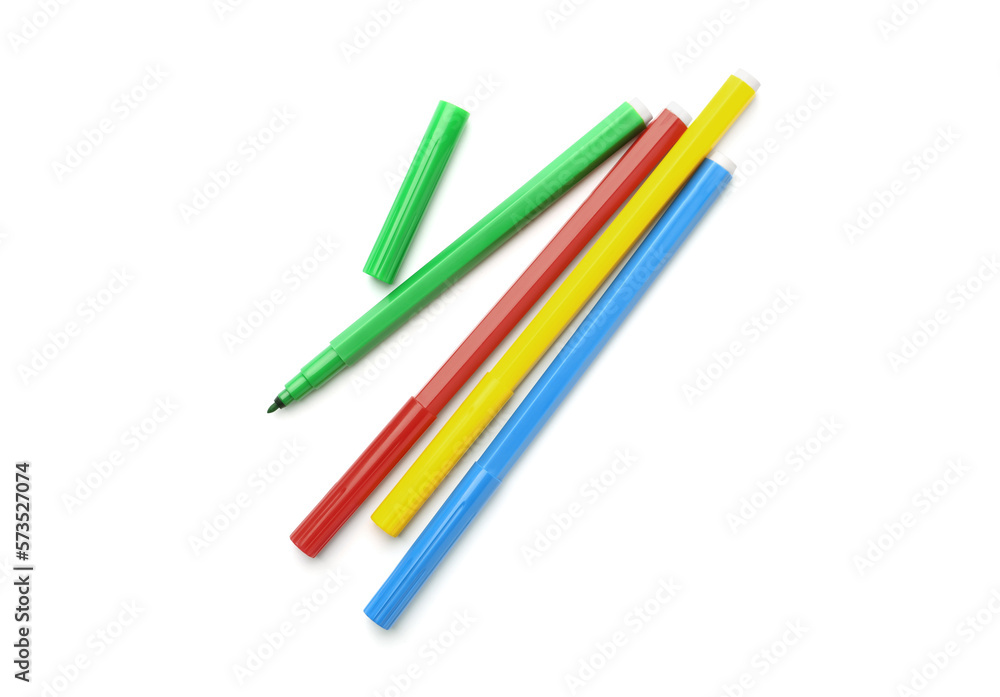Bright markers isolated on white, top view Bright markers isolated on white, top view