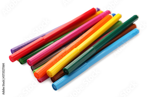 Many bright colorful markers isolated on white