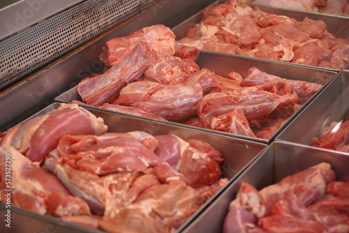 pork loin in a butcher shop. detail. lean meat.
