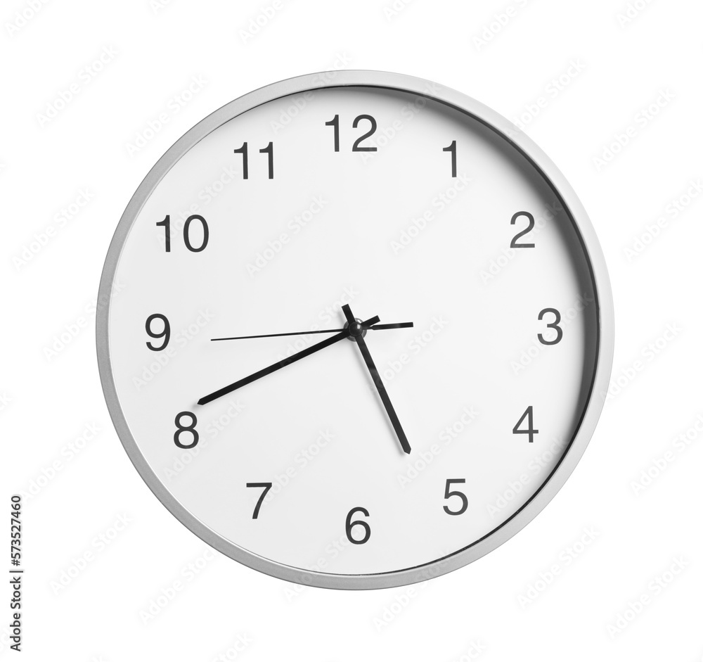 Stylish round clock isolated on white. Interior element Stylish round clock isolated on white. Interior element