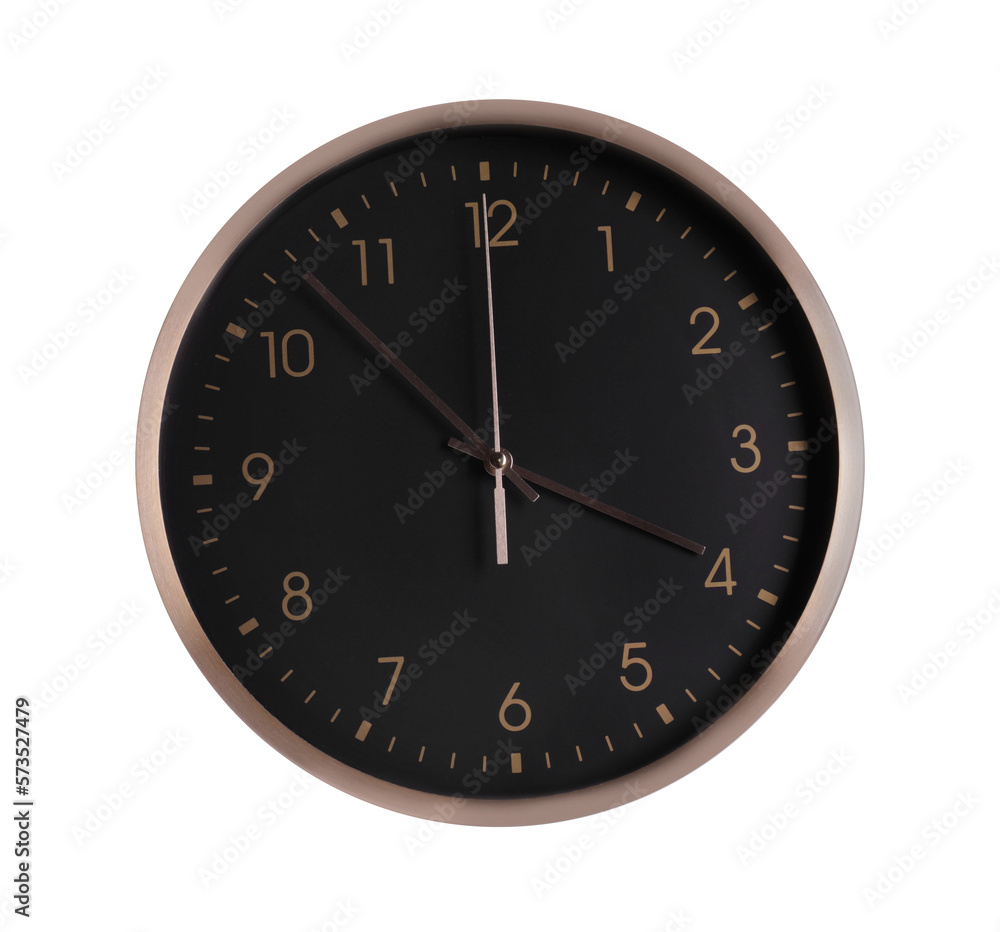 Stylish round clock isolated on white. Interior element Stylish round clock isolated on white. Interior element