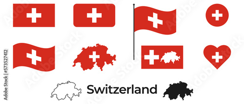 Flag of Switzerland. Silhouette of Switzerland. National symbol.