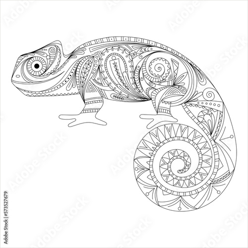 chameleon doodle. stylized zentangle lizard, ornament. coloring book page for adult. Vector illustration. Hand drawn artwork