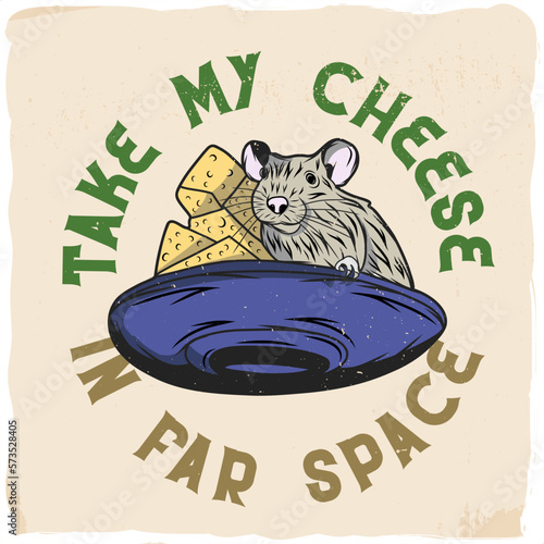 A mouse standing on a UFO with cheese around it