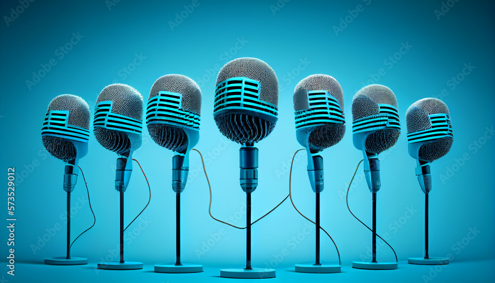 Retro microphone on blue background Retro microphone on blue background