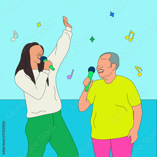 Lolo/ grandpa and girl singing karaoke (1) 