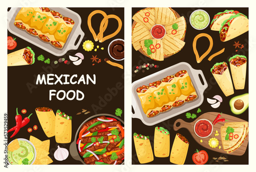 Mexican food. A set of posters. Menu.
