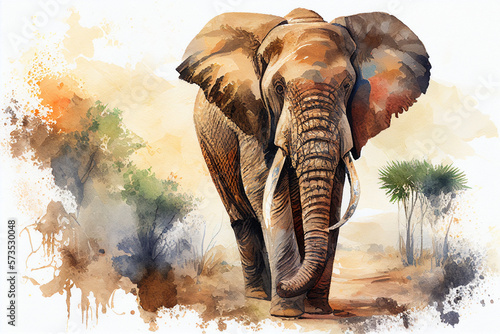 African male elephant watercolor style painting created with generative AI
