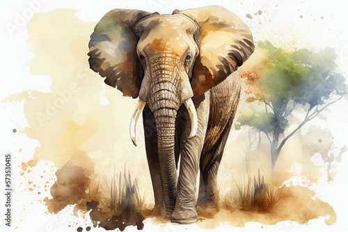 African male elephant watercolor style painting concept