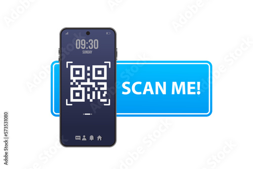 QR code for smartphone. Inscription scan me with smartphone 3D icon. Qr code for payment.