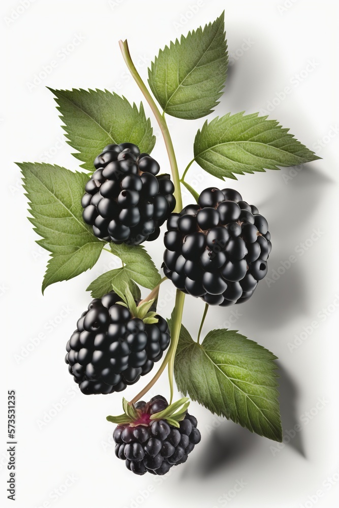 Blackberries on white background. Healthy food concept generative ai Blackberries on white background. Healthy food concept generative ai