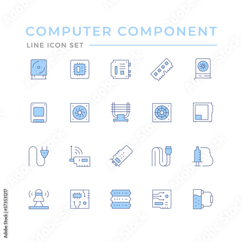 Set color line icons of computer components