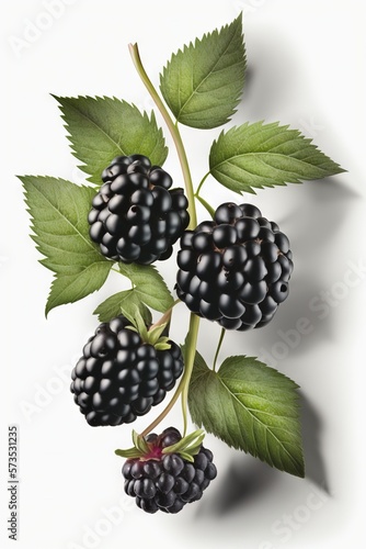 Blackberries on white background. Healthy food concept generative ai