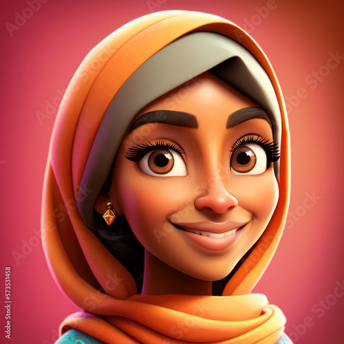 Cartoon Close up Portrait of Smiling Middle Eastern Glamorous Woman Grant Writer on a Colored Background. Illustration Avatar for ui ux. - Post-processed Generative AI © Esi
