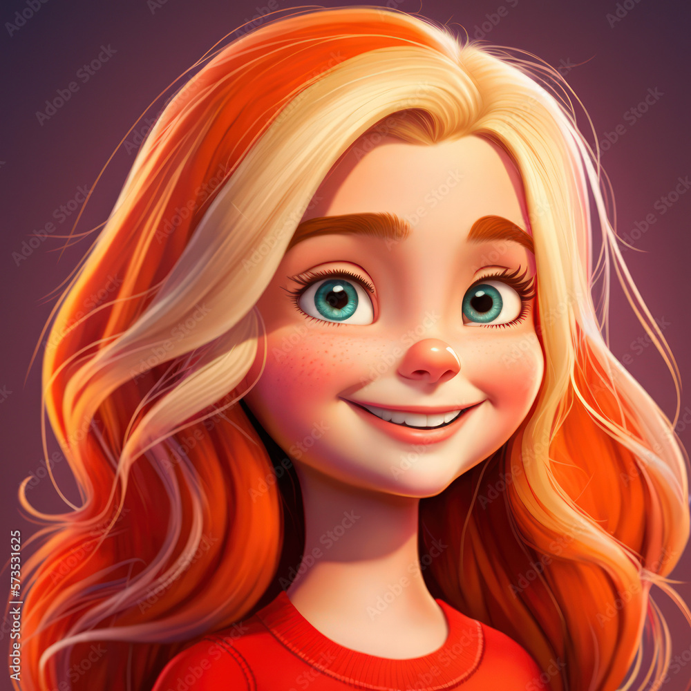 Cartoon Close up Portrait of Smiling Blonde Charismatic Girl with Long Hair on a Colored Background. Illustration Avatar for ui ux. - Post-processed Generative AI Cartoon Close up Portrait of Smiling Blonde Charismatic Girl with Long Hair on a Colored Background. Illustration Avatar for ui ux. - Post-processed Generative AI