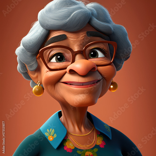 Cartoon Close up Portrait of Smiling Latinx Luminous Old Woman on a Colored Background. Illustration Avatar for ui ux. - Post-processed Generative AI © Esi