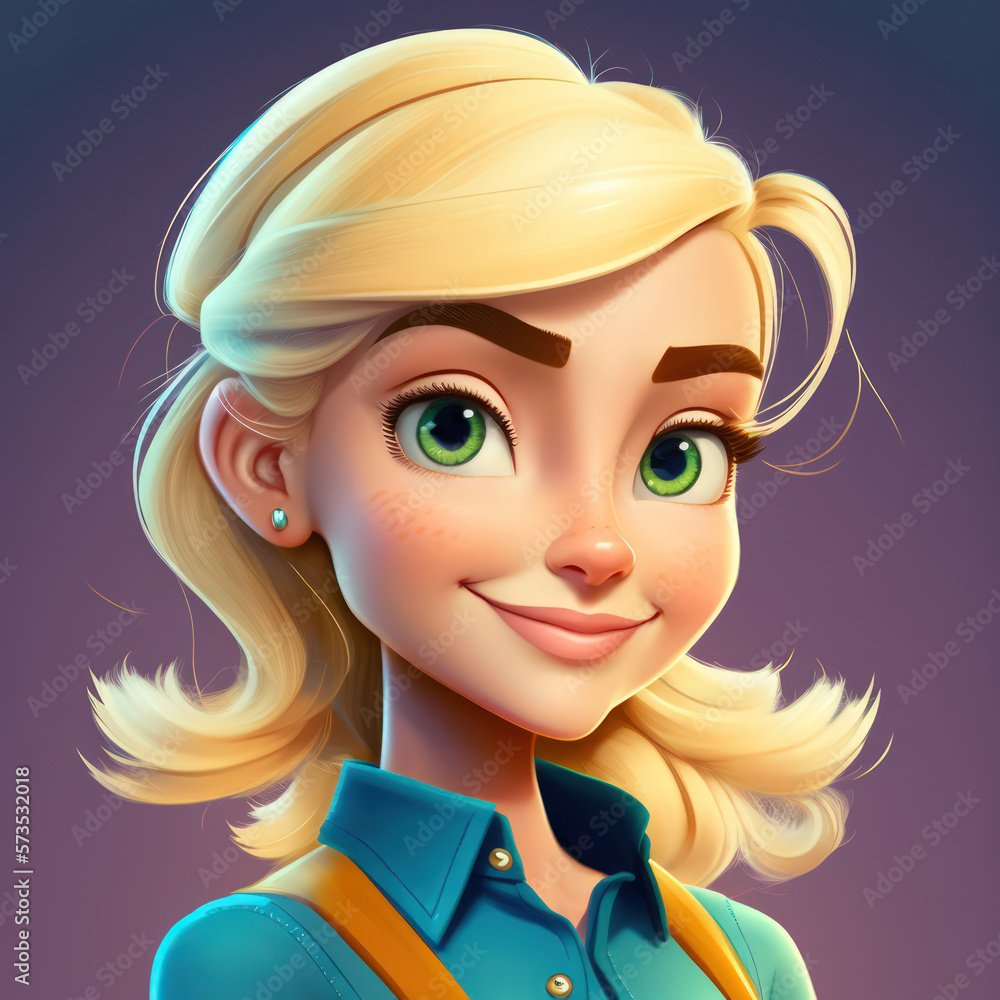 Cartoon Close up Portrait of Smiling Blonde Motivated Young Woman Environmental Scientist on a Colored Background. Illustration Avatar for ui ux. - Post-processed Generative AI Cartoon Close up Portrait of Smiling Blonde Motivated Young Woman Environmental Scientist on a Colored Background. Illustration Avatar for ui ux. - Post-processed Generative AI