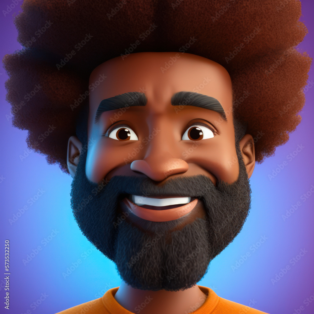 Cartoon Close up Portrait of Smiling Afro-Caribbean Motivated Man with a beard on a Colored Background. Illustration Avatar for ui ux. - Post-processed Generative AI Cartoon Close up Portrait of Smiling Afro-Caribbean Motivated Man with a beard on a Colored Background. Illustration Avatar for ui ux. - Post-processed Generative AI