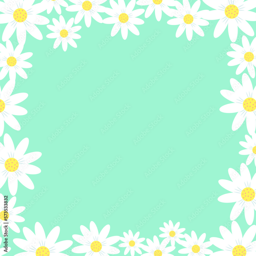Background with daisies frame. Cute cartoon template.