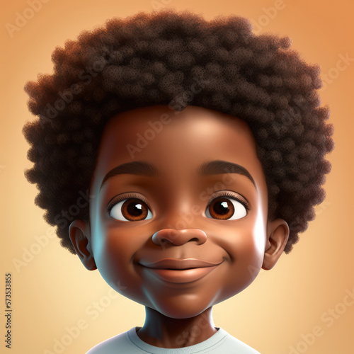 Cartoon Close up Portrait of Smiling Afro-Caribbean Independent Boy with short hair on a Colored Background. Illustration Avatar for ui ux. - Post-processed Generative AI