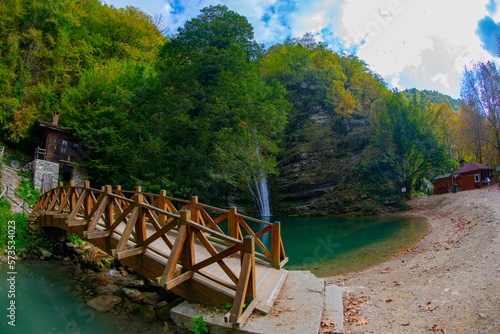 Beautiful landscape of the waterfall of Tatlica Erfelek district, Sinop, in the Black Sea Region of Turkey. Tatlica Waterfall is a series of waterfalls. There are 28 small waterfalls in cascade. photo