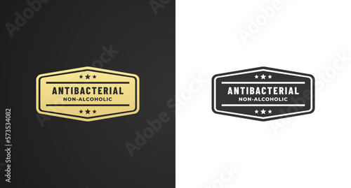 Best antibacterial logo vector or antibacterial seal vector isolated on white and black background. Antiviral antibacterial formula vector icons. Antibacterial label vector isolated.