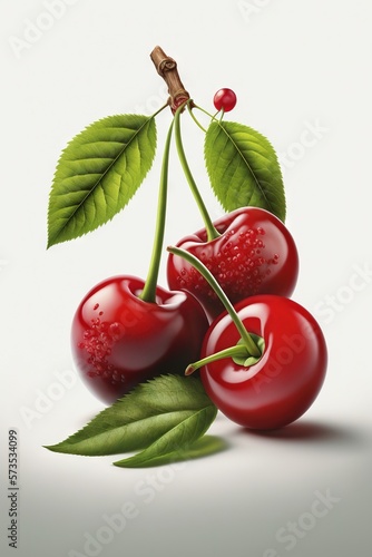 Sweet cherries berries on white background. Healthy food concept generative ai