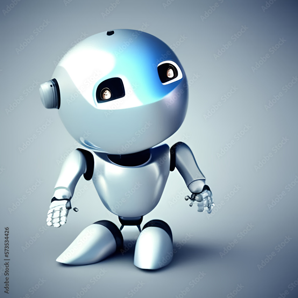 Cute positive little robot, highly detailed and photo realistic, Generative AI. High quality illustration